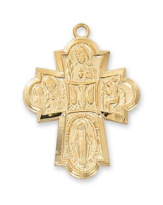 Gold Over Sterling Silver 4-Way Medal on 24&quot; Gold Over Brass Chain