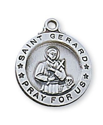 Sterling Silver St. Gerard Medal on 18&quot; Stainless Steel Chain