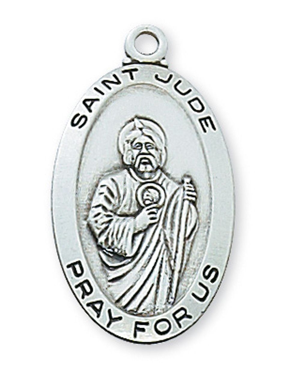 Sterling Silver St. Jude Medal on 18&quot; Stainless Steel Chain