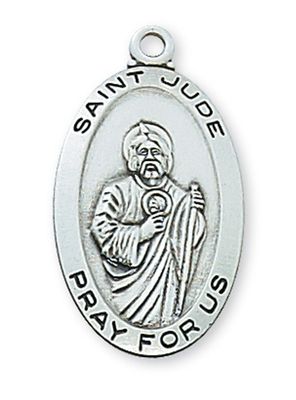 Sterling Silver St. Jude Medal on 18&quot; Stainless Steel Chain
