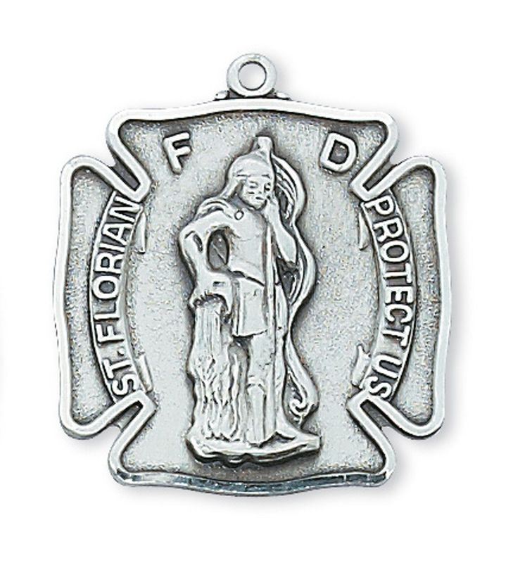 Sterling Silver St. Florian Medal on 24&quot; Stainless Steel Chain
