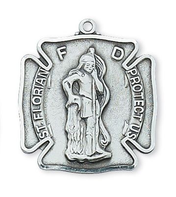 Sterling Silver St. Florian Medal on 24&quot; Stainless Steel Chain