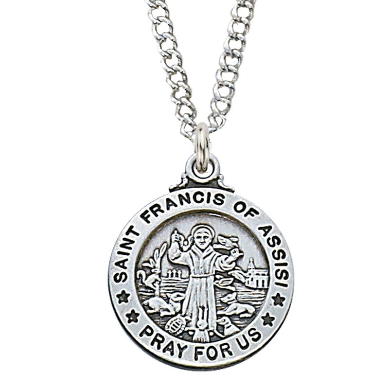 Sterling Silver St. Francis Medal on 20&quot; Stainless Steel Chain