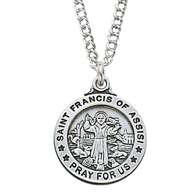 Sterling Silver St. Francis Medal on 20&quot; Stainless Steel Chain