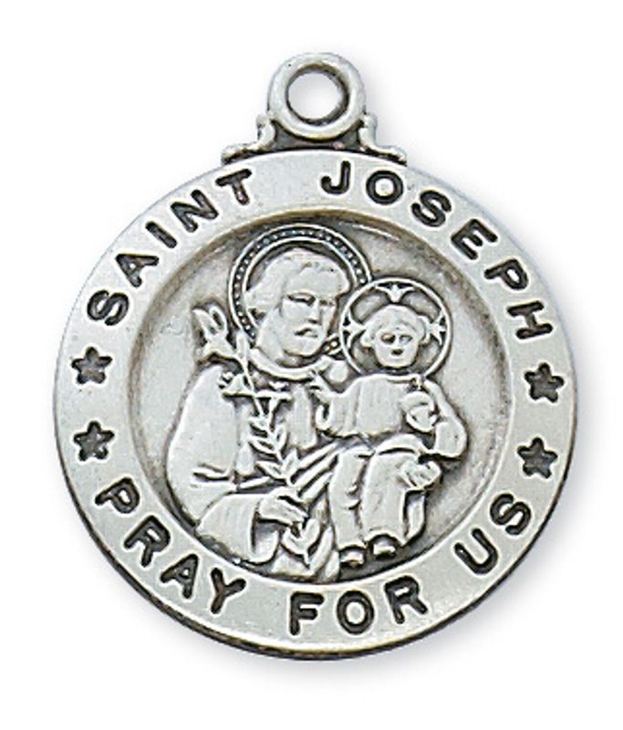 Sterling Silver St. Joseph Medal on 20&quot; Stainless Steel Chain