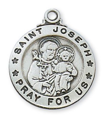 Sterling Silver St. Joseph Medal on 20&quot; Stainless Steel Chain
