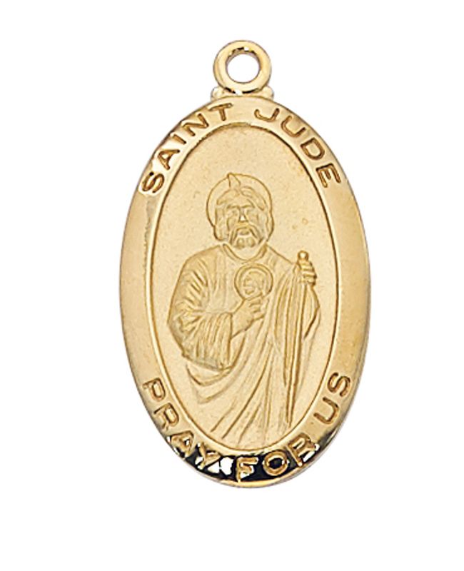 Gold Over Sterling Silver St. Jude Medal on 18&quot; Gold Over Brass Chain