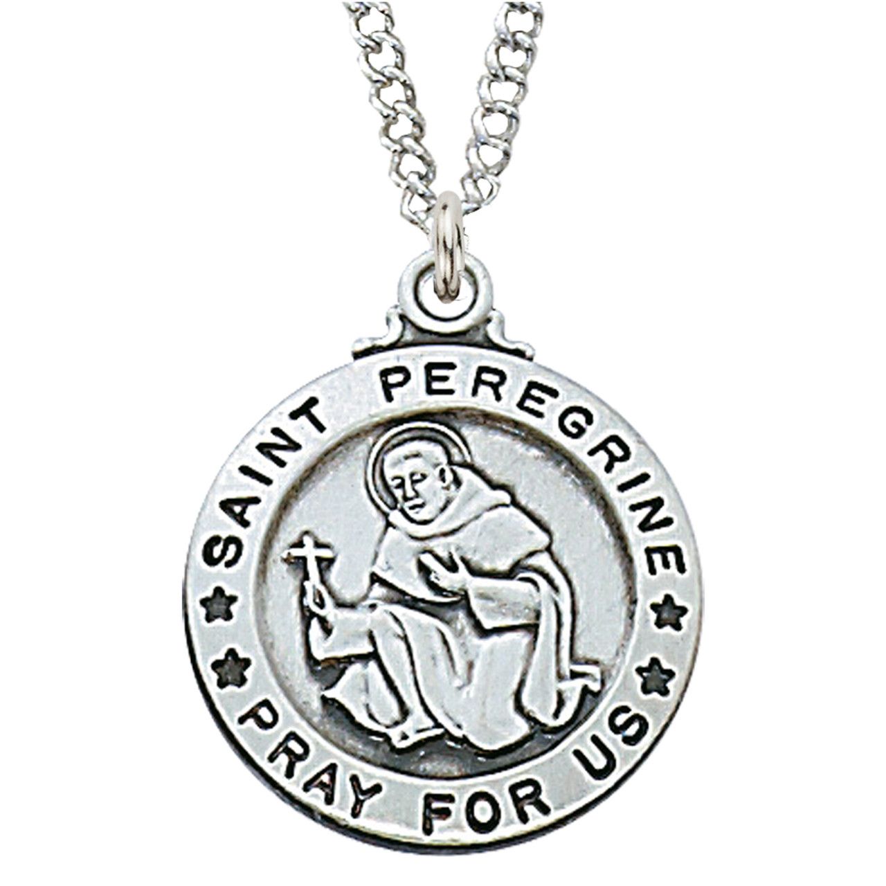 Sterling Silver St. Peregrine Medal on 20&quot; Stainless Steel Chain