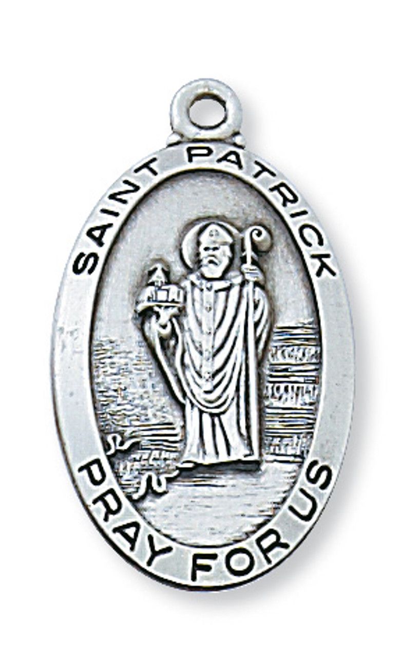 Sterling Silver St. Patrick Medal on 24&quot; Stainless Steel Chain