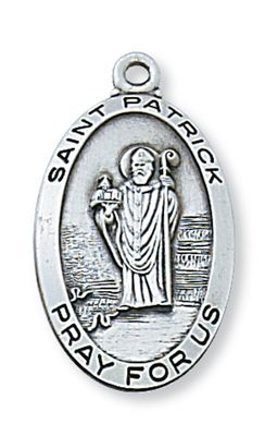 Sterling Silver St. Patrick Medal on 24&quot; Stainless Steel Chain