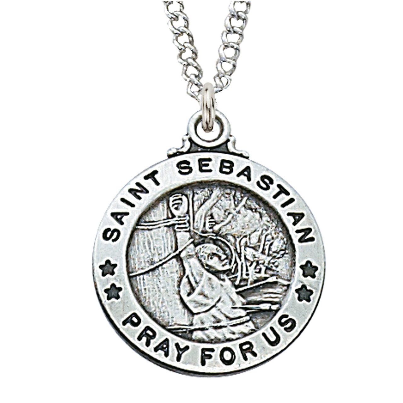 Sterling Silver St. Sebastian Medal on 20&quot; Stainless Steel Chain