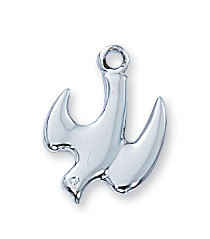 Sterling Silver Holy Spirit Medal on 18&quot; Rhodium Plated Chain