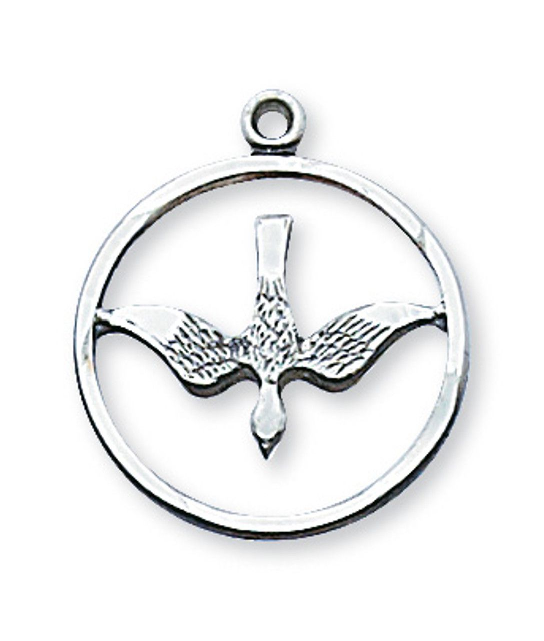 Sterling Silver Holy Spirit Open Round Medal on 18&quot; Rhodium Plated Chain