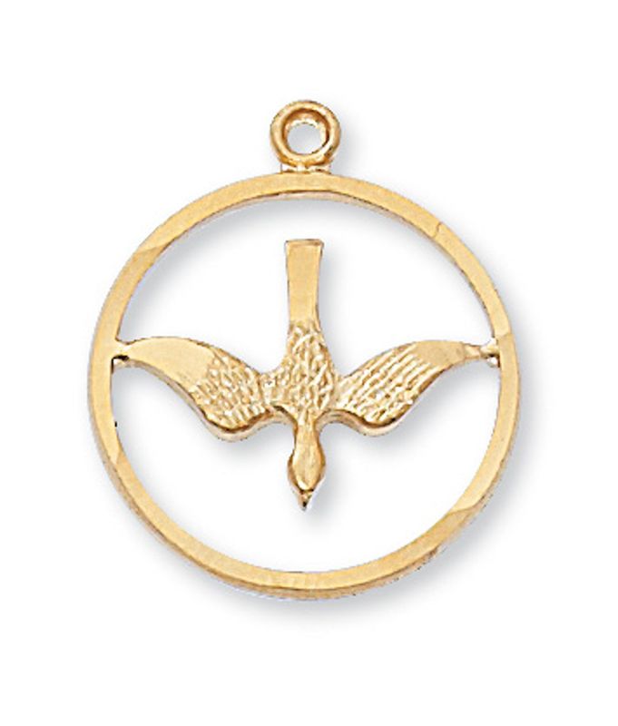 Gold Over Sterling Silver Holy Spirit Open Round Medal on 18&quot; Gold Over Brass Chain