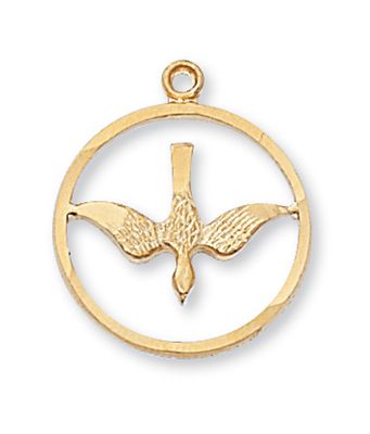 Gold Over Sterling Silver Holy Spirit Open Round Medal on 18&quot; Gold Over Brass Chain