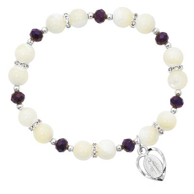 Adult Pearl and Purple Stretch Bracelet