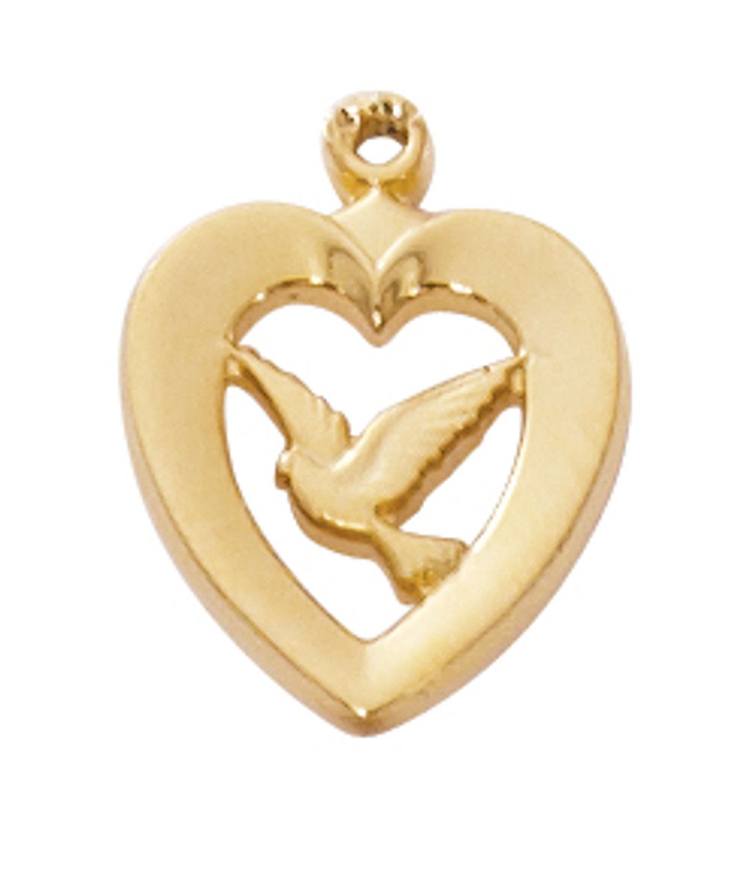 Gold Over Sterling Silver Heart Dove Medal on 16-18&quot; Gold Over Brass Chain