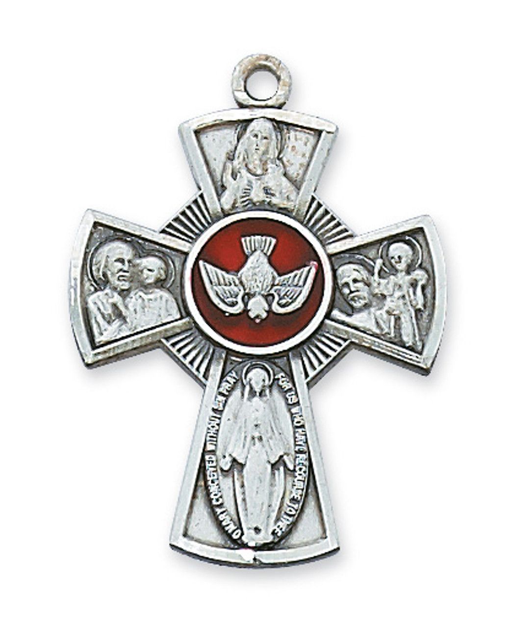 Sterling Silver 4-Way Enameled Medal on 24&quot; Stainless Steel Chain
