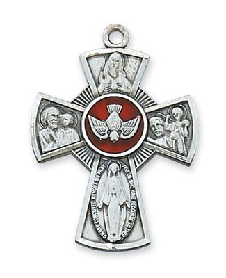 Sterling Silver 4-Way Enameled Medal on 24&quot; Stainless Steel Chain