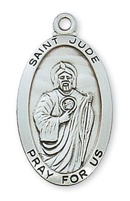 Sterling Silver St. Jude Medal on 24&quot; Stainless Steel Chain
