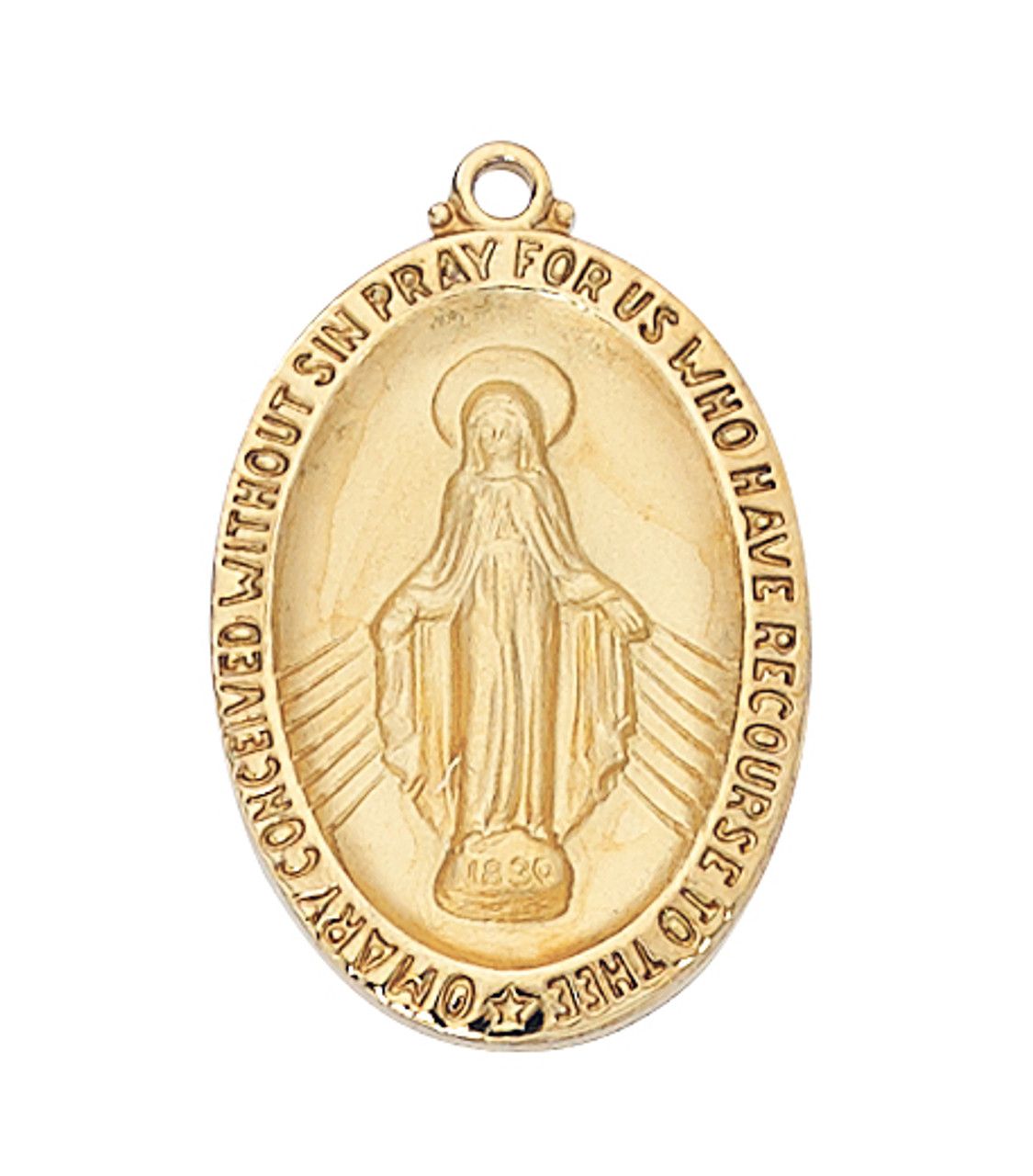 Gold Over Sterling Silver Miraculous Medal on 24&quot; Gold Over Brass Chain