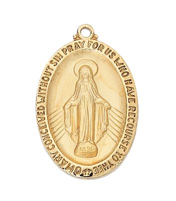 Gold Over Sterling Silver Miraculous Medal on 24&quot; Gold Over Brass Chain