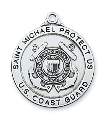 Sterling Silver Coast Guard Service Medal on 24&quot; Stainless Steel Chain