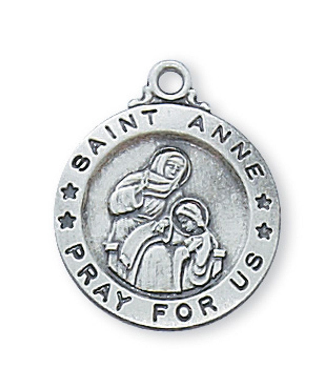 Sterling Silver St. Anne Medal on 18&quot; Stainless Steel Chain