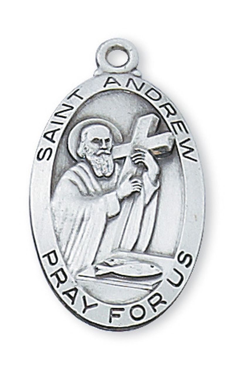 Sterling Silver St. Andrew Medal on 24&quot; Stainless Steel Chain