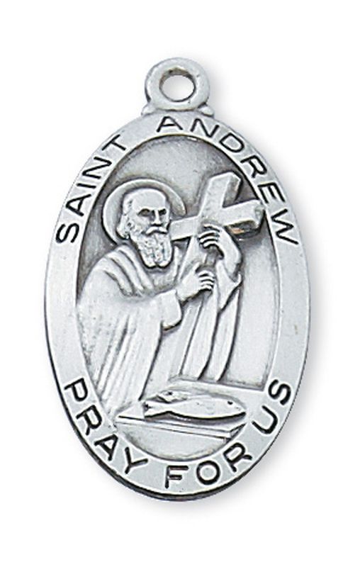 Sterling Silver St. Andrew Medal on 24&quot; Stainless Steel Chain