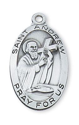 Sterling Silver St. Andrew Medal on 24&quot; Stainless Steel Chain