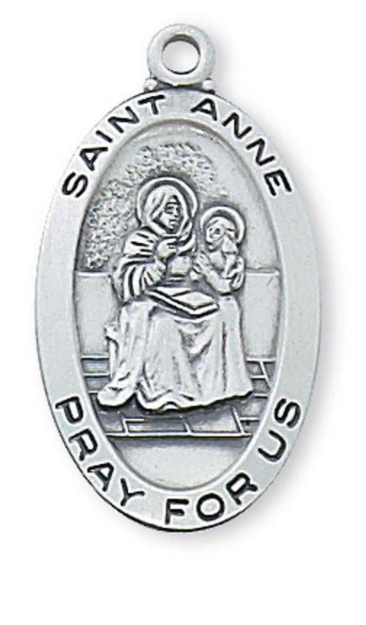 Sterling Silver St. Anne Long Medal on 18&quot; Stainless Steel Chain