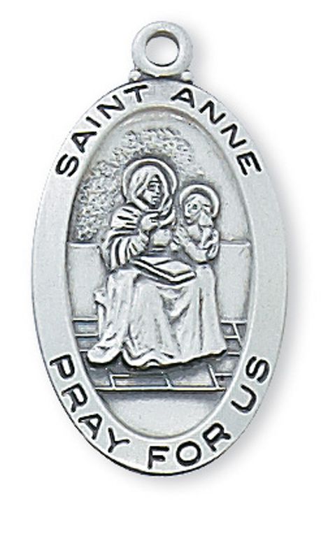 Sterling Silver St. Anne Long Medal on 18&quot; Stainless Steel Chain