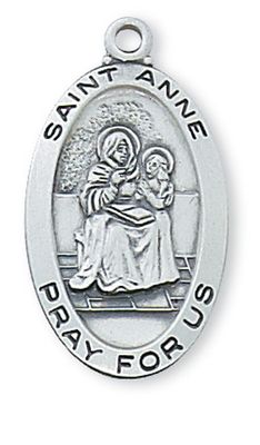 Sterling Silver St. Anne Long Medal on 18&quot; Stainless Steel Chain