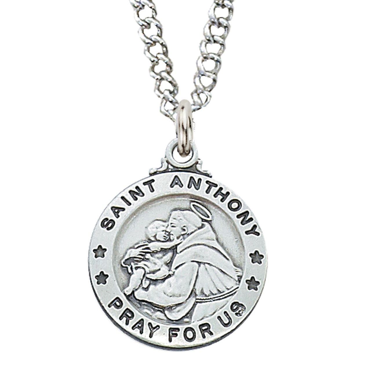 Sterling Silver St. Anthony Medal on 20&quot; Stainless Steel Chain