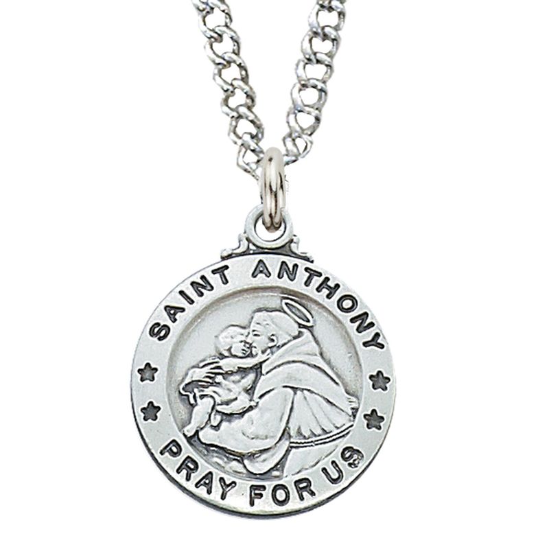 Sterling Silver St. Anthony Medal on 20&quot; Stainless Steel Chain