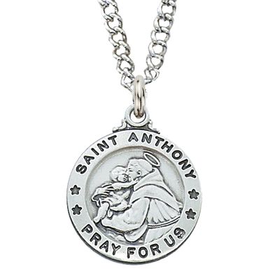 Sterling Silver St. Anthony Medal on 20&quot; Stainless Steel Chain