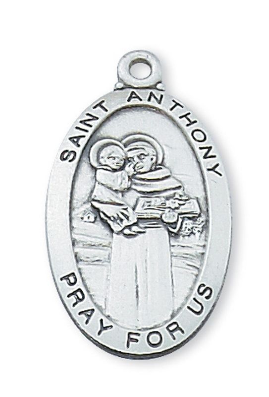 Sterling Silver St. Anthony Medal on 24&quot; Stainless Steel Chain