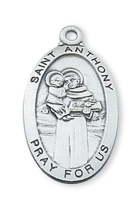 Sterling Silver St. Anthony Medal on 24&quot; Stainless Steel Chain