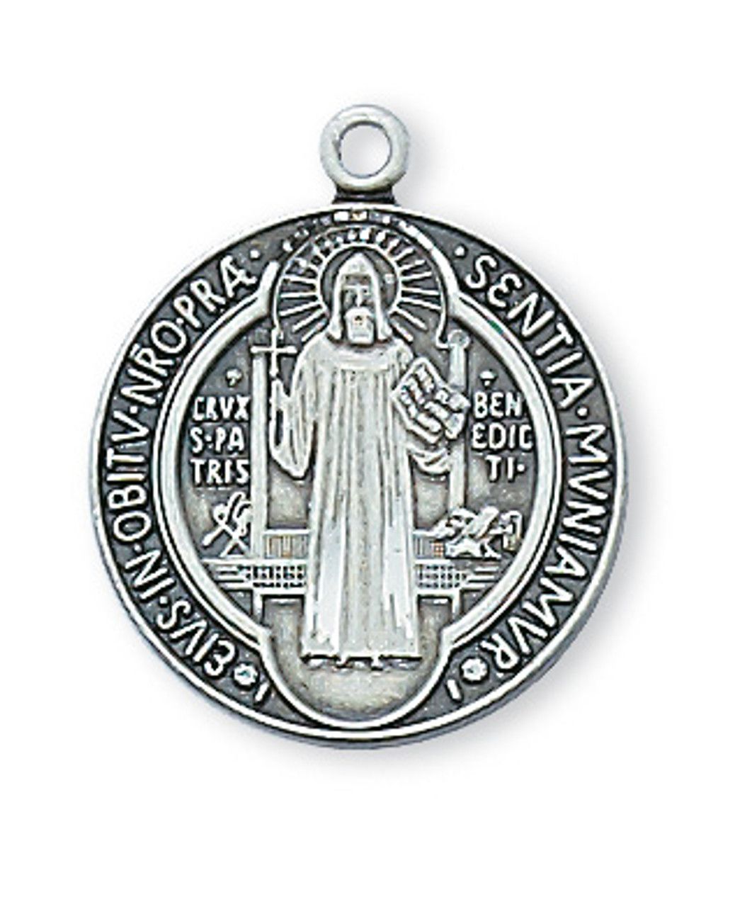 Sterling Silver St. Benedict Medal on 18&quot; Stainless Steel Chain