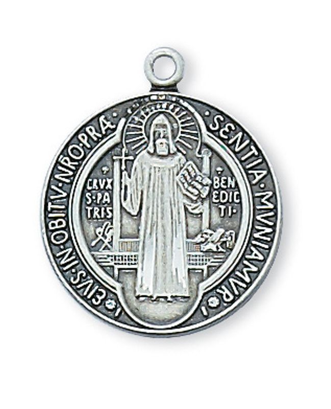 Sterling Silver St. Benedict Medal on 18&quot; Stainless Steel Chain