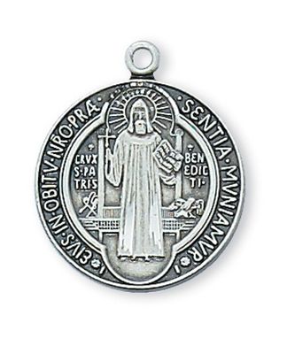 Sterling Silver St. Benedict Medal on 18&quot; Stainless Steel Chain