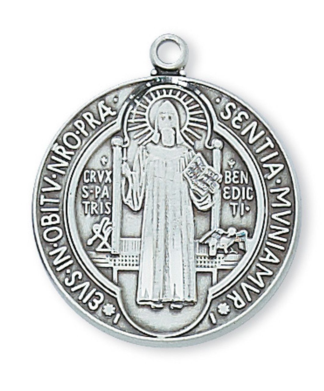 Sterling Silver St. Benedict Medal on 24&quot; Stainless Steel Chain