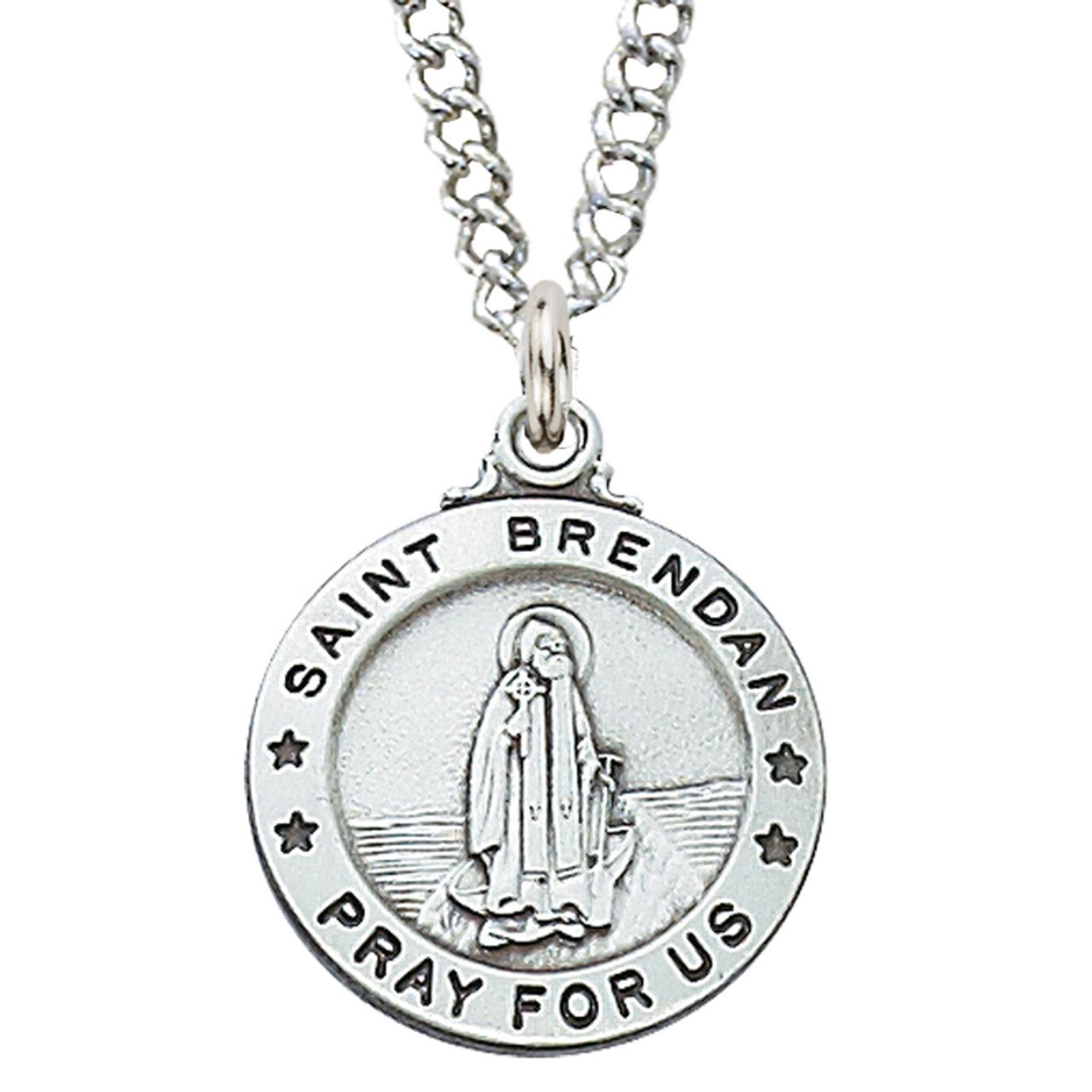 Sterling Silver St. Brendan Medal on 20&quot; Stainless Steel Chain