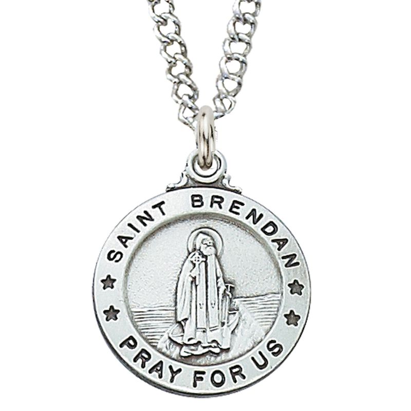 Sterling Silver St. Brendan Medal on 20&quot; Stainless Steel Chain