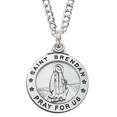 Sterling Silver St. Brendan Medal on 20&quot; Stainless Steel Chain