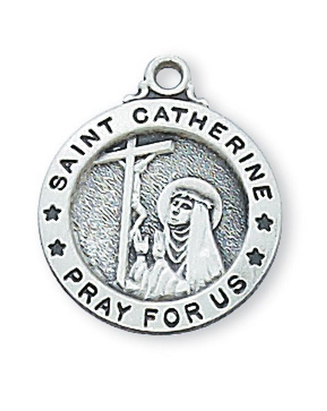 Sterling Silver St. Catherine Medal on 18&quot; Stainless Steel Chain