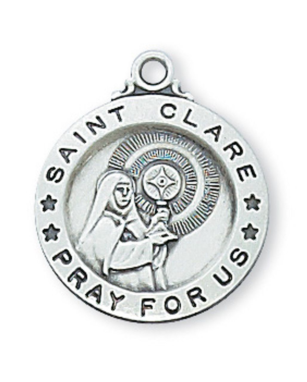 Sterling Silver St. Clare Medal on 18&quot; Stainless Steel Chain