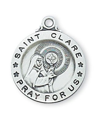 Sterling Silver St. Clare Medal on 18&quot; Stainless Steel Chain