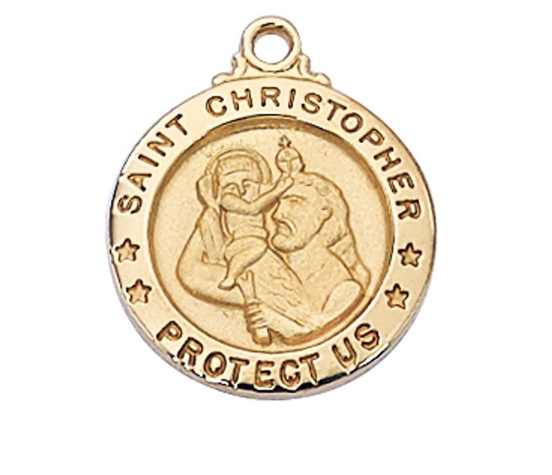 Gold Over Sterling Silver St. Christopher Round Medal on 18&quot; Gold Over Brass Chain